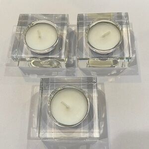 A Set of 3 Restoration Hardware Gable Clear Square Glass Candle Holders